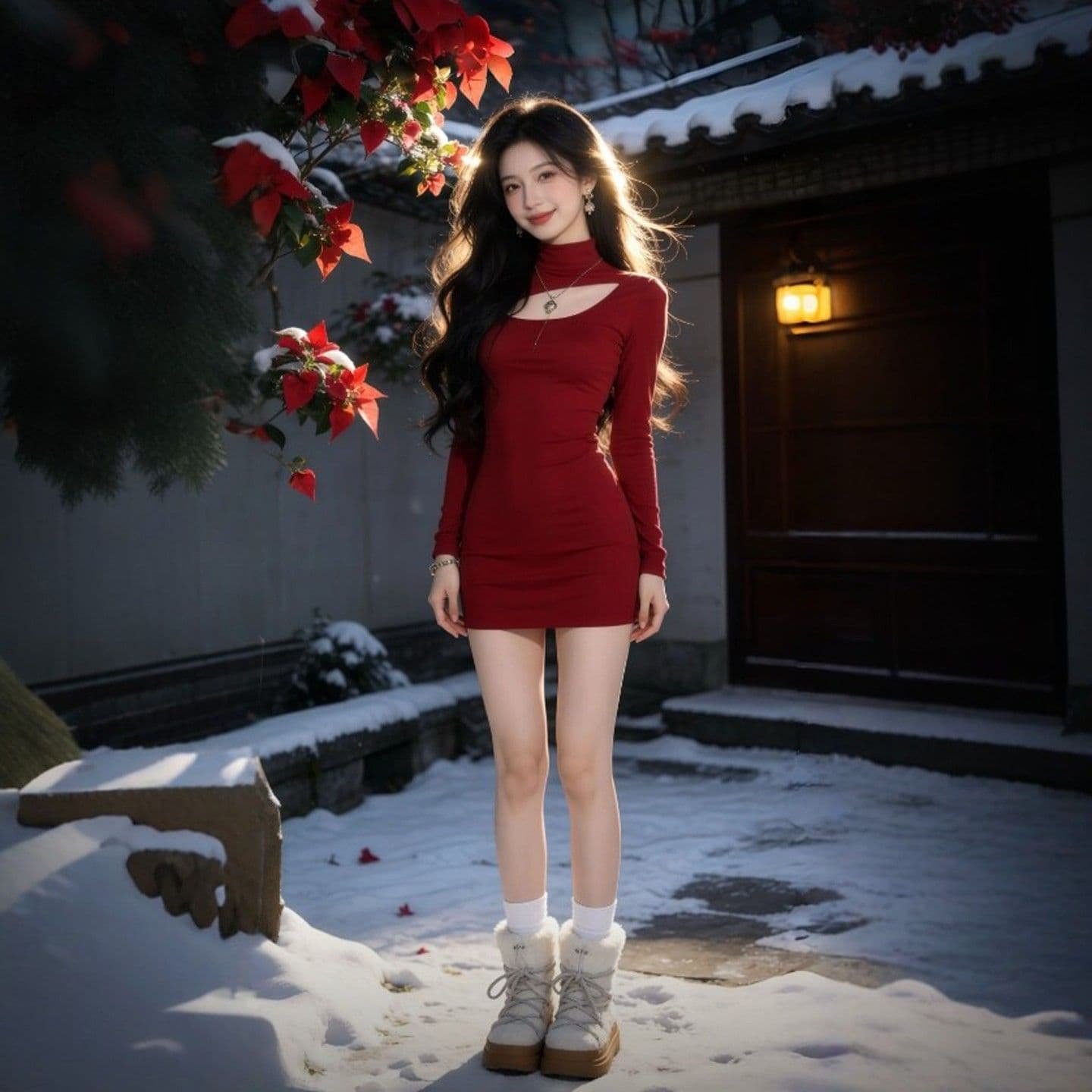 아메리칸 핫걸 섹시함 터틀넥 해체 홀로우 아웃 백리스 타이트 스커트 여성 겨울 인사이드 가져 가라. 슬림해 보이는 몸매 가꾸기 점프 슈트 치마 이미지 3