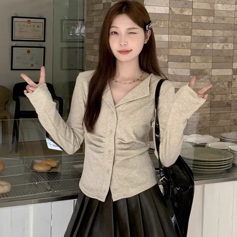 250그램 양 플러시 여성 얇은 스타일 2026 가을 새로운 단색 쇼트 스타일 재킷 폴로 칼라 맨위 긴팔 티셔츠 이미지 3