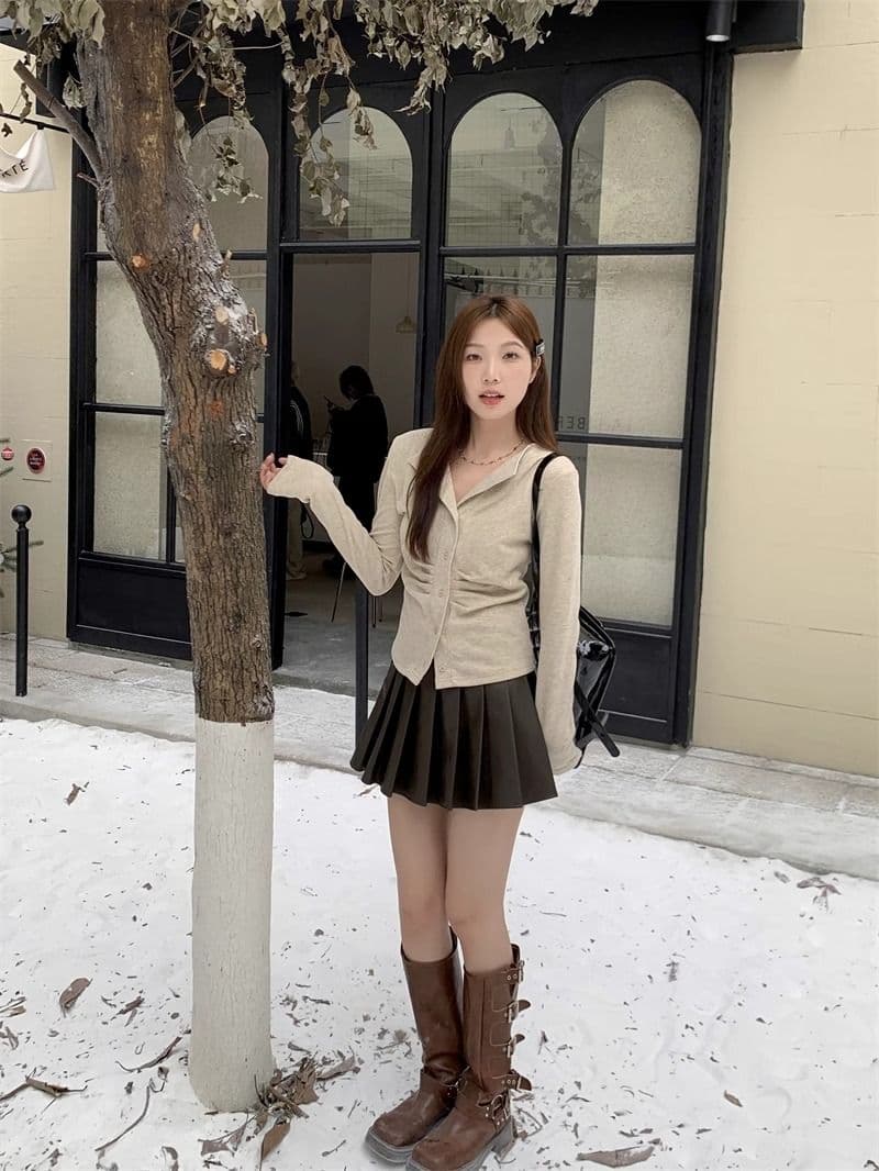 250그램 양 플러시 여성 얇은 스타일 2026 가을 새로운 단색 쇼트 스타일 재킷 폴로 칼라 맨위 긴팔 티셔츠 상세 이미지 8