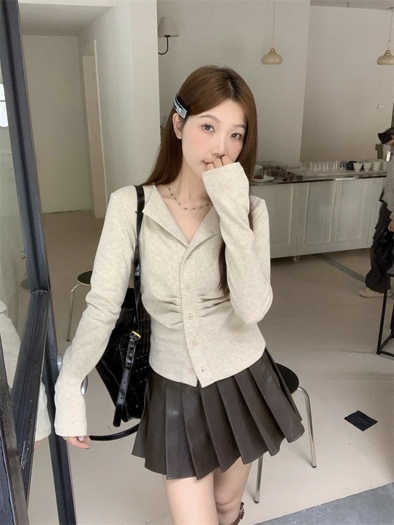250그램 양 플러시 여성 얇은 스타일 2026 가을 새로운 단색 쇼트 스타일 재킷 폴로 칼라 맨위 긴팔 티셔츠 상세 이미지 10
