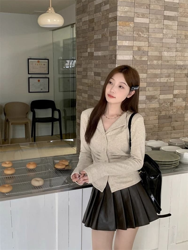 250그램 양 플러시 여성 얇은 스타일 2026 가을 새로운 단색 쇼트 스타일 재킷 폴로 칼라 맨위 긴팔 티셔츠 상세 이미지 12
