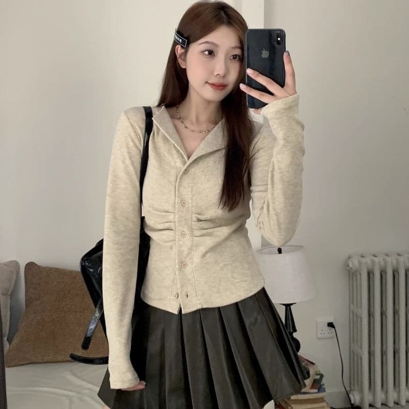 250그램 양 플러시 여성 얇은 스타일 2026 가을 새로운 단색 쇼트 스타일 재킷 폴로 칼라 맨위 긴팔 티셔츠 상세 이미지 14
