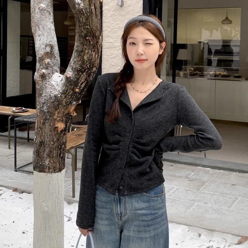 250그램 양 플러시 여성 얇은 스타일 2026 가을 새로운 단색 쇼트 스타일 재킷 폴로 칼라 맨위 긴팔 티셔츠 상세 이미지 22