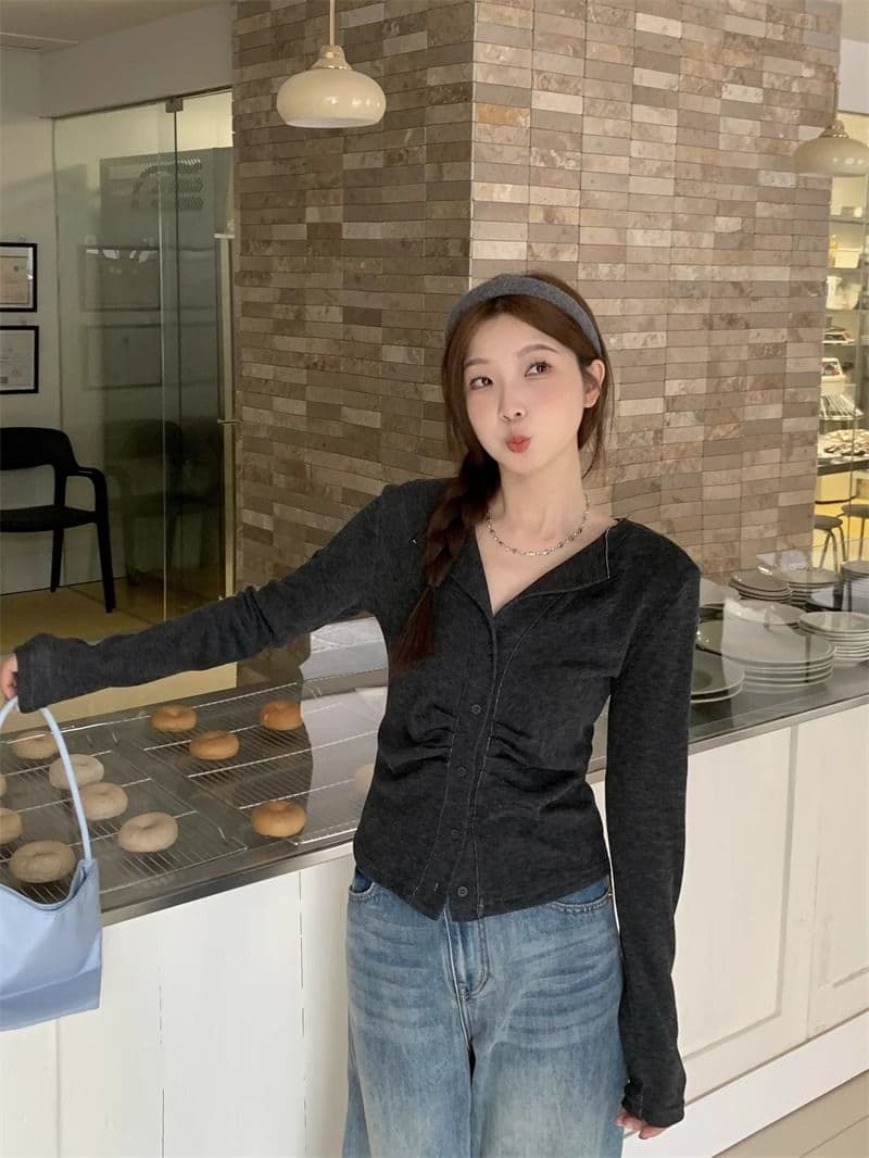 250그램 양 플러시 여성 얇은 스타일 2026 가을 새로운 단색 쇼트 스타일 재킷 폴로 칼라 맨위 긴팔 티셔츠 상세 이미지 25