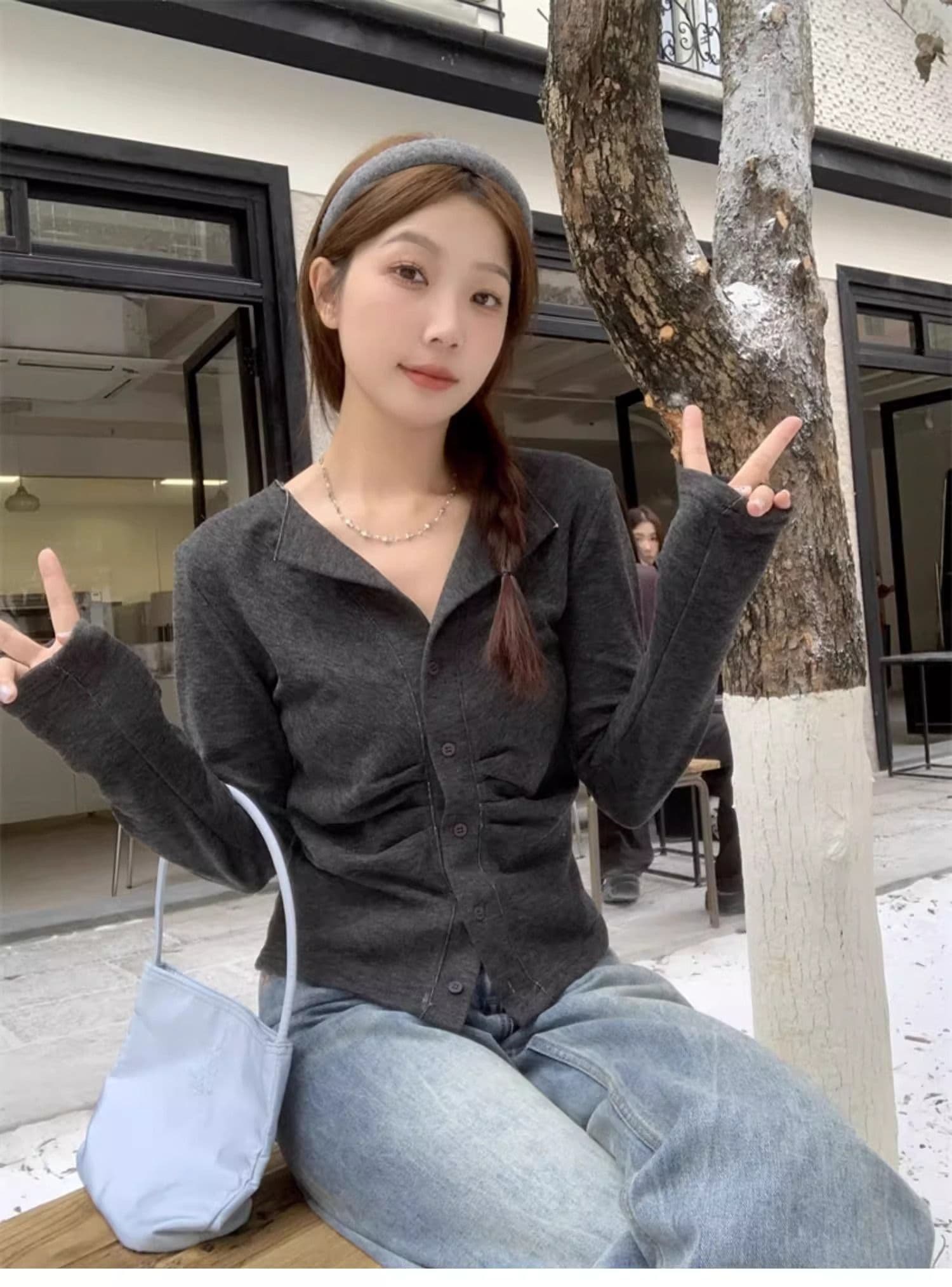250그램 양 플러시 여성 얇은 스타일 2026 가을 새로운 단색 쇼트 스타일 재킷 폴로 칼라 맨위 긴팔 티셔츠 상세 이미지 27