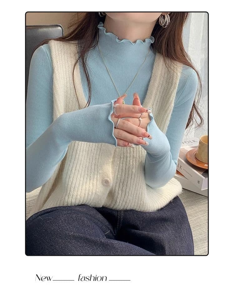 양면 연삭 털 260 그램 긴팔 티셔츠 여성 의류 봄 가을 트렌디 얇은 몸매 가꾸기 기본 셔츠 반하이넥 한국 스타일 맨위 상세 이미지 15