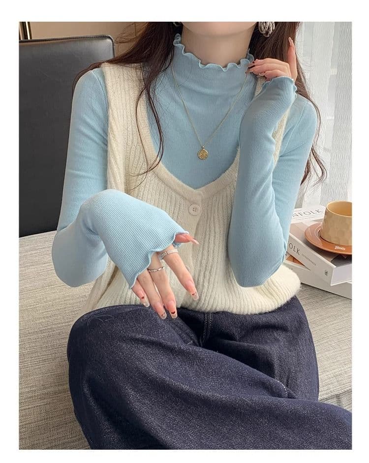 양면 연삭 털 260 그램 긴팔 티셔츠 여성 의류 봄 가을 트렌디 얇은 몸매 가꾸기 기본 셔츠 반하이넥 한국 스타일 맨위 상세 이미지 18
