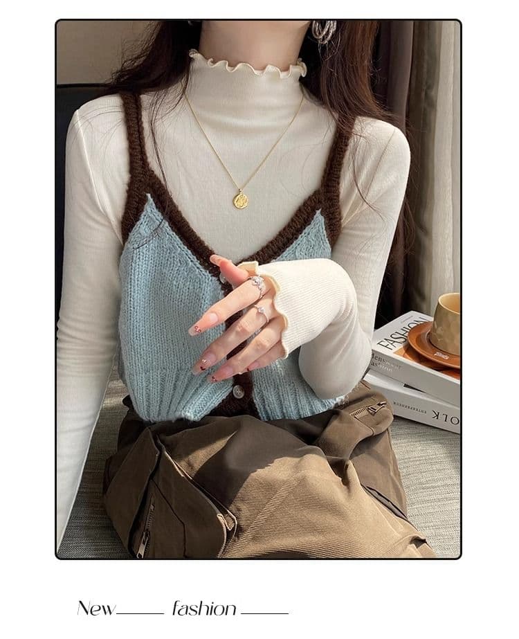 양면 연삭 털 260 그램 긴팔 티셔츠 여성 의류 봄 가을 트렌디 얇은 몸매 가꾸기 기본 셔츠 반하이넥 한국 스타일 맨위 상세 이미지 22
