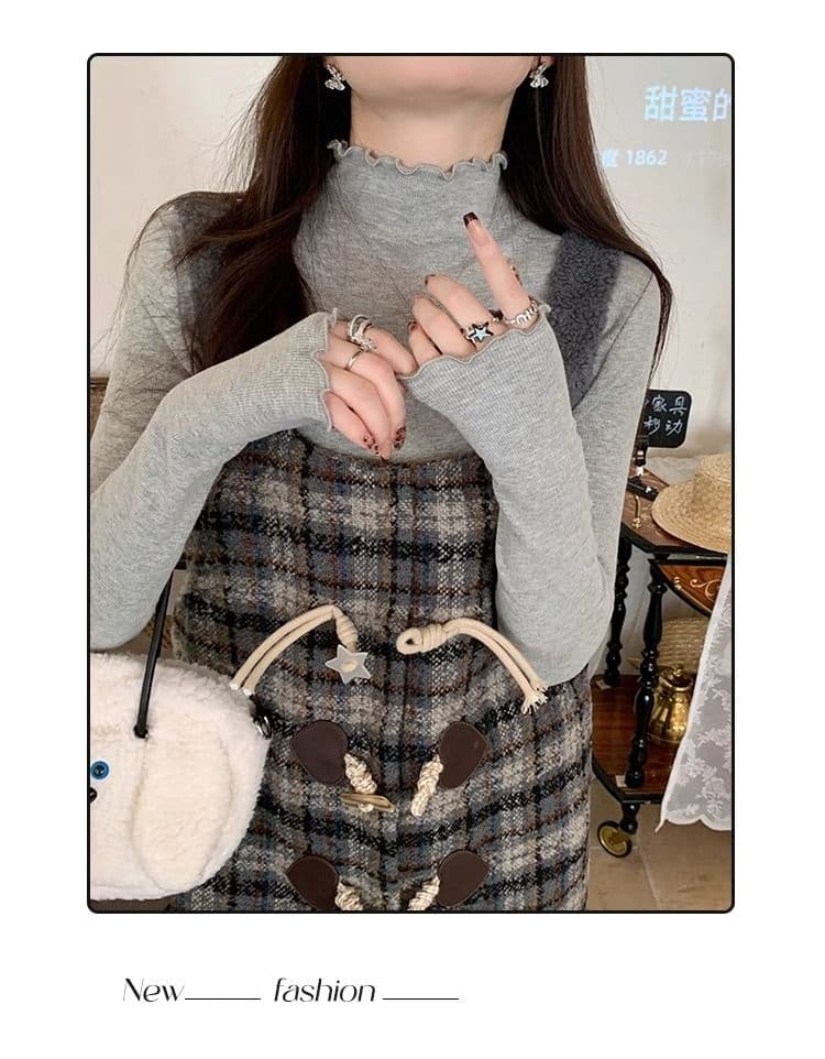 양면 연삭 털 260 그램 긴팔 티셔츠 여성 의류 봄 가을 트렌디 얇은 몸매 가꾸기 기본 셔츠 반하이넥 한국 스타일 맨위 상세 이미지 29