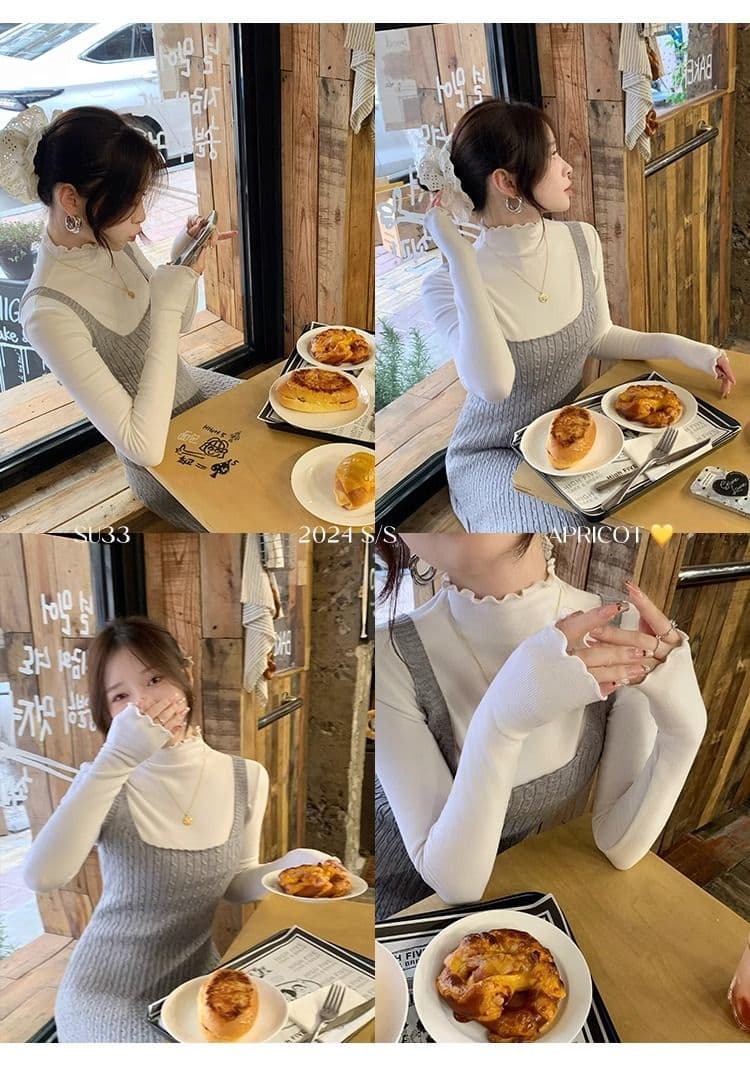 양면 연삭 털 260 그램 긴팔 티셔츠 여성 의류 봄 가을 트렌디 얇은 몸매 가꾸기 기본 셔츠 반하이넥 한국 스타일 맨위 상세 이미지 34
