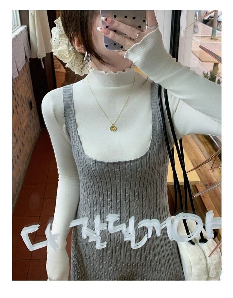 양면 연삭 털 260 그램 긴팔 티셔츠 여성 의류 봄 가을 트렌디 얇은 몸매 가꾸기 기본 셔츠 반하이넥 한국 스타일 맨위 상세 이미지 35