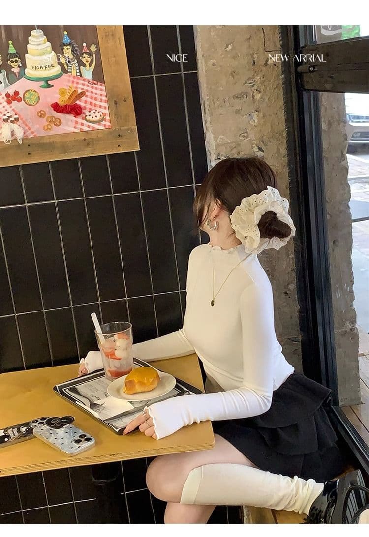 양면 연삭 털 260 그램 긴팔 티셔츠 여성 의류 봄 가을 트렌디 얇은 몸매 가꾸기 기본 셔츠 반하이넥 한국 스타일 맨위 상세 이미지 36
