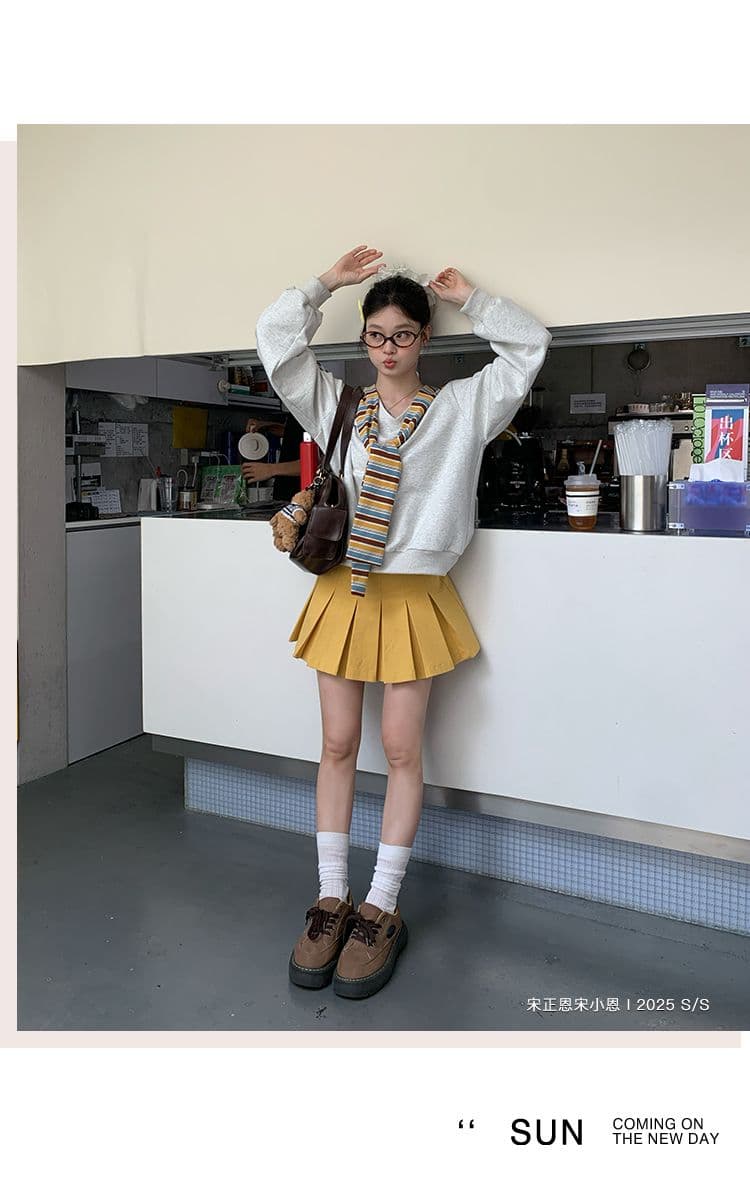 긴팔 티셔츠 후드티 여성 이른 봄 새로운 트렌디 스트라이프 숄 페이크 레이어드 루즈핏 V넥 한국 스타일 맨위 상세 이미지 7