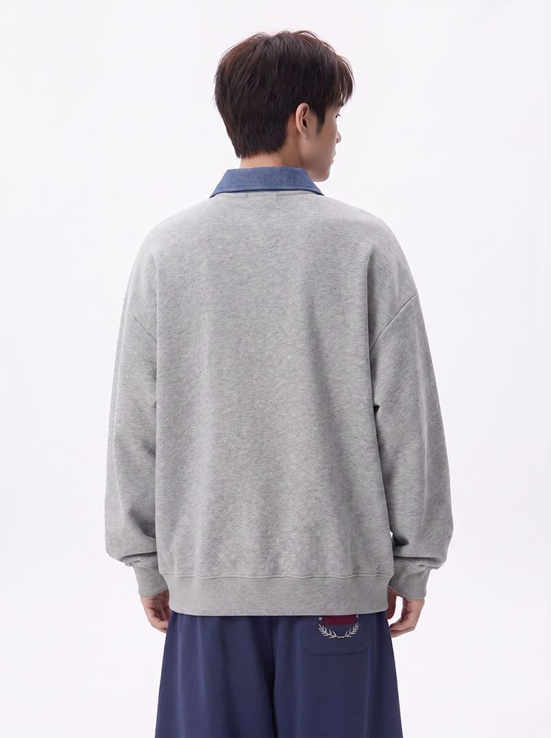얇은 스타일 조수 브랜드 남녀 커플 후드티 봄 가을 새로운 패치워크 페이크 레이어드 지퍼 POLO 칼라 맨위 상세 이미지 8