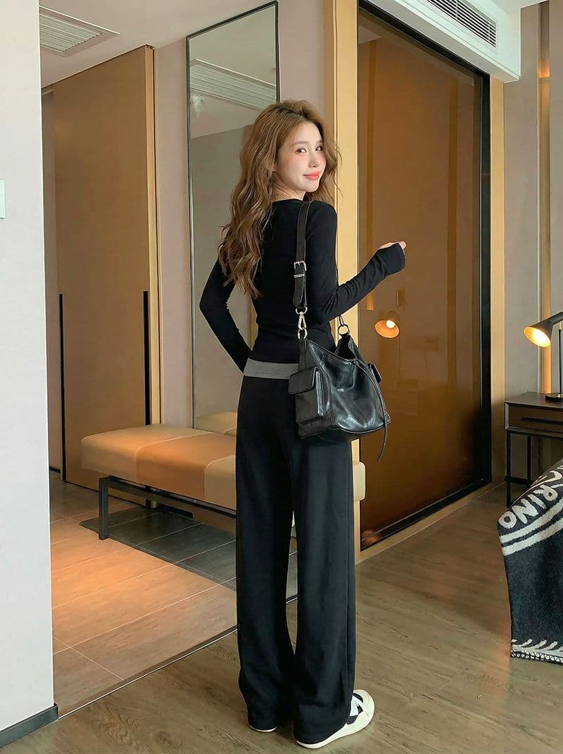 220 그램 부티크 양모 긴팔 티셔츠 기본 셔츠 얇은 배색 페이크 레이어드 몸매 가꾸기 세트 손가락 맨위 상세 이미지 4