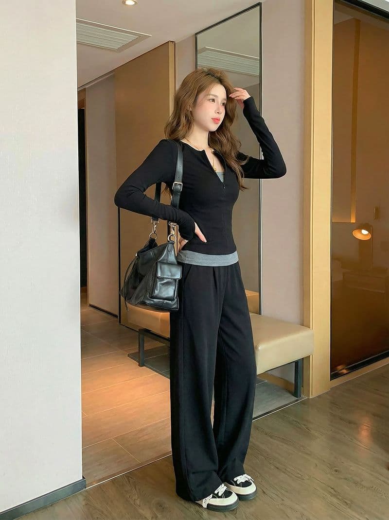 220 그램 부티크 양모 긴팔 티셔츠 기본 셔츠 얇은 배색 페이크 레이어드 몸매 가꾸기 세트 손가락 맨위 상세 이미지 5