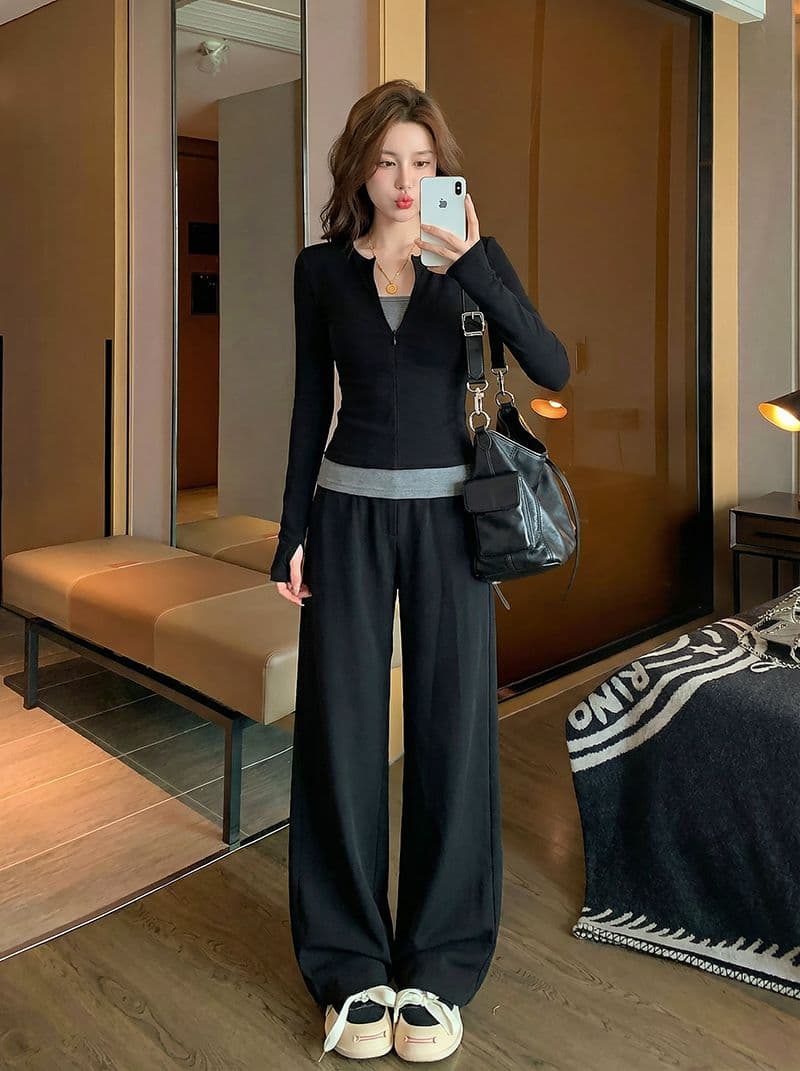 220 그램 부티크 양모 긴팔 티셔츠 기본 셔츠 얇은 배색 페이크 레이어드 몸매 가꾸기 세트 손가락 맨위 상세 이미지 9