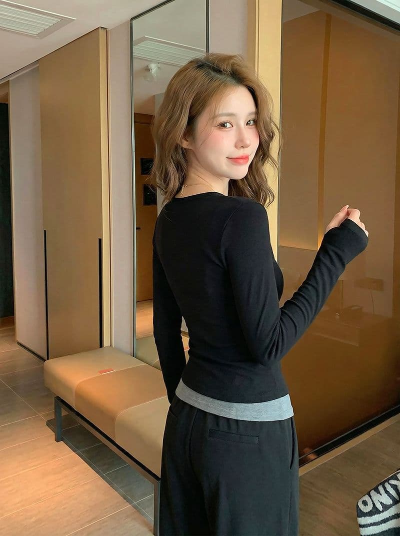 220 그램 부티크 양모 긴팔 티셔츠 기본 셔츠 얇은 배색 페이크 레이어드 몸매 가꾸기 세트 손가락 맨위 상세 이미지 11