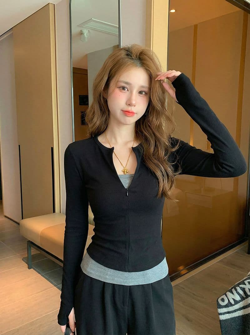 220 그램 부티크 양모 긴팔 티셔츠 기본 셔츠 얇은 배색 페이크 레이어드 몸매 가꾸기 세트 손가락 맨위 상세 이미지 12