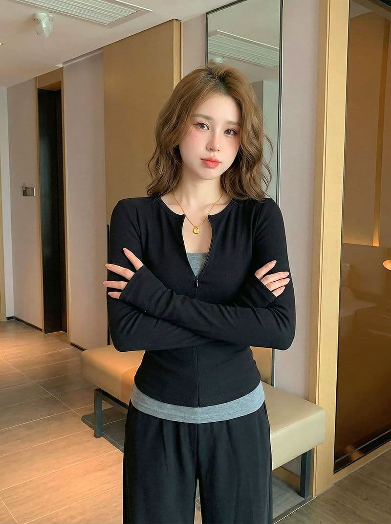 220 그램 부티크 양모 긴팔 티셔츠 기본 셔츠 얇은 배색 페이크 레이어드 몸매 가꾸기 세트 손가락 맨위 상세 이미지 13