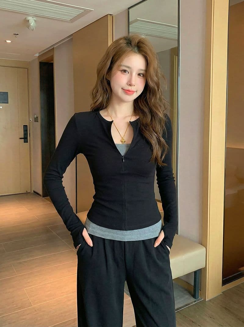 220 그램 부티크 양모 긴팔 티셔츠 기본 셔츠 얇은 배색 페이크 레이어드 몸매 가꾸기 세트 손가락 맨위 상세 이미지 15