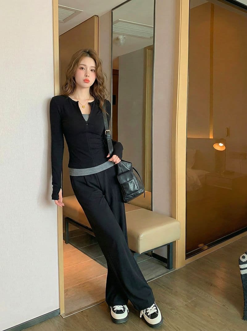 220 그램 부티크 양모 긴팔 티셔츠 기본 셔츠 얇은 배색 페이크 레이어드 몸매 가꾸기 세트 손가락 맨위 상세 이미지 16