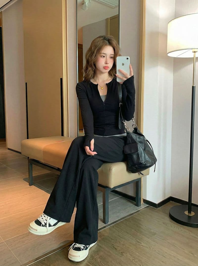 220 그램 부티크 양모 긴팔 티셔츠 기본 셔츠 얇은 배색 페이크 레이어드 몸매 가꾸기 세트 손가락 맨위 상세 이미지 18
