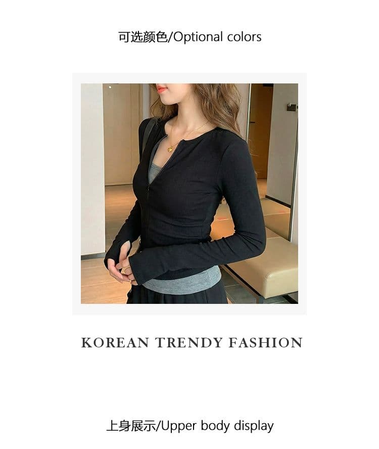 220 그램 부티크 양모 긴팔 티셔츠 기본 셔츠 얇은 배색 페이크 레이어드 몸매 가꾸기 세트 손가락 맨위 상세 이미지 19