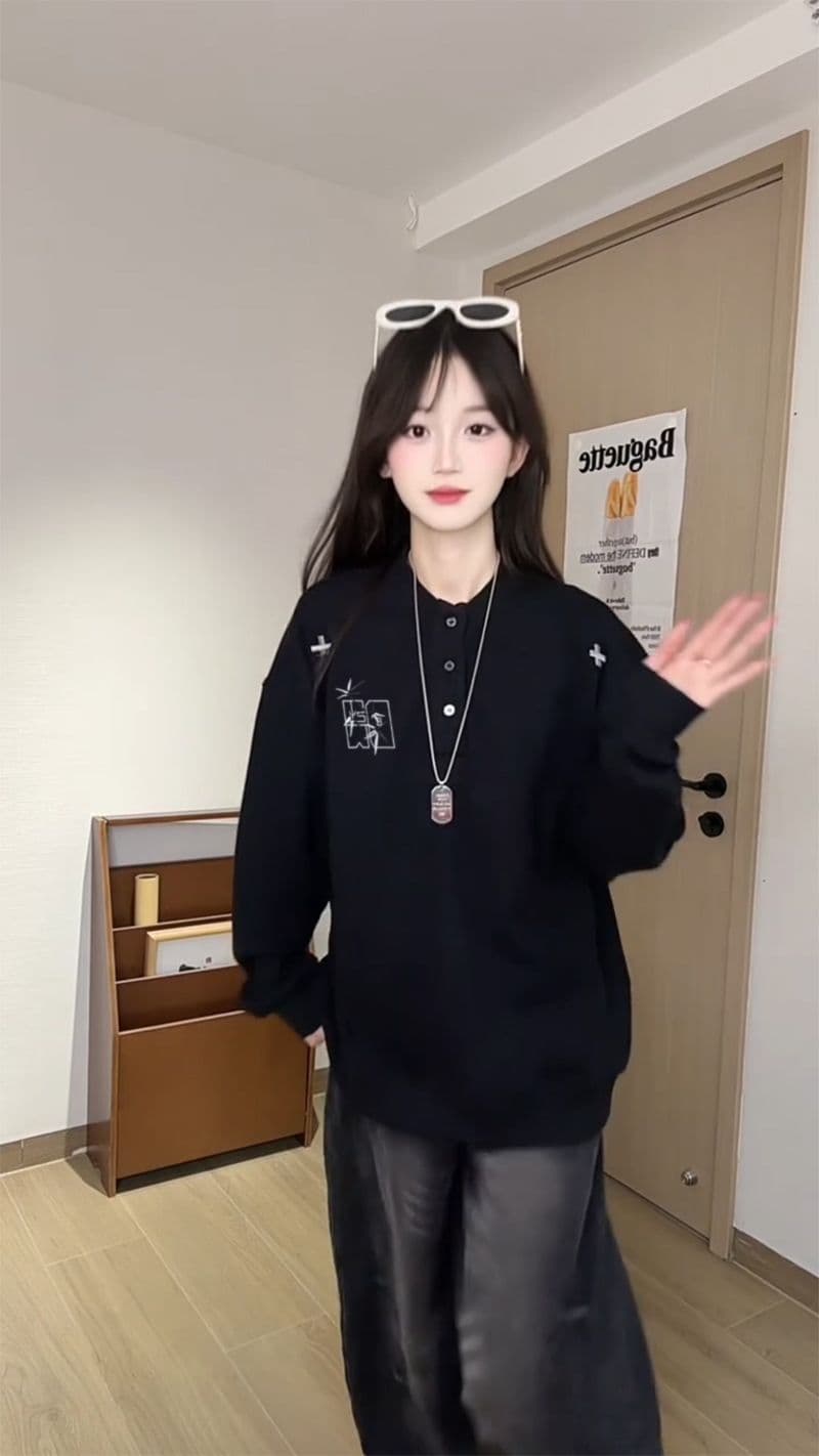 순수한 Mianhua 면 복합 우유 실크 320 그램 얇은 스타일 후드티 가시 자수 봄 가을 헨리 칼라 맨위