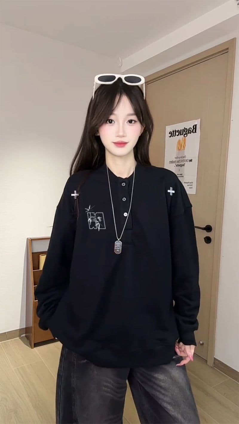 순수한 Mianhua 면 복합 우유 실크 320 그램 얇은 스타일 후드티 가시 자수 봄 가을 헨리 칼라 맨위 상세 이미지 3