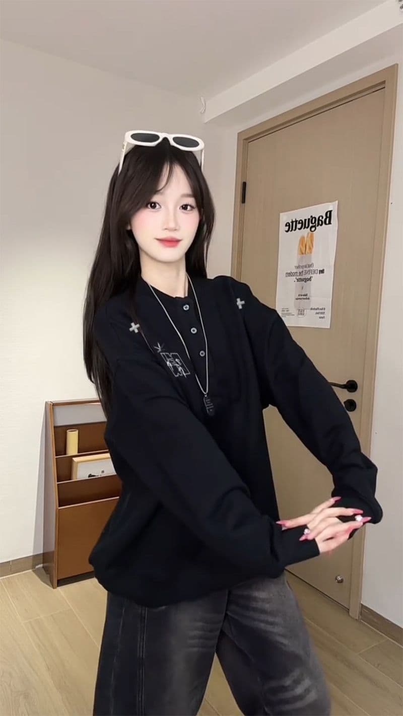 순수한 Mianhua 면 복합 우유 실크 320 그램 얇은 스타일 후드티 가시 자수 봄 가을 헨리 칼라 맨위 상세 이미지 4
