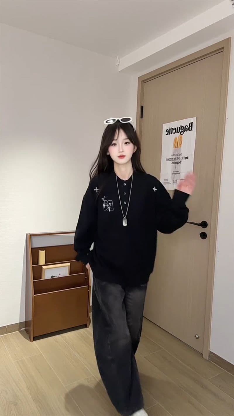 순수한 Mianhua 면 복합 우유 실크 320 그램 얇은 스타일 후드티 가시 자수 봄 가을 헨리 칼라 맨위 상세 이미지 5