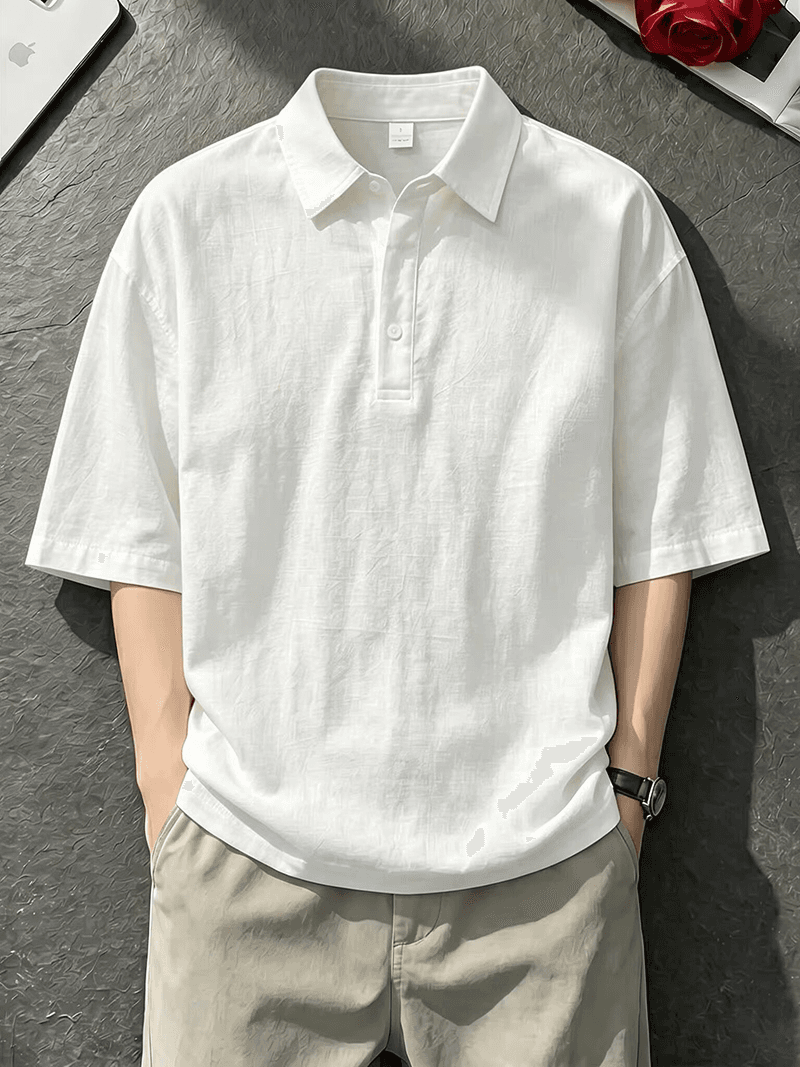 반팔 티셔츠 남녀 커플룩 여름 새로운 루즈핏 오래된 돈 바람 단색 POLO 칼라 한국 스타일 맨위 이미지 3