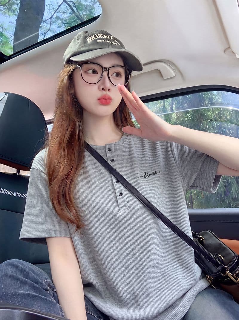 260 그램 원본 자카드 반팔 티셔츠 남녀 커플룩 여름 새로운 루즈핏 헨리 칼라 맨위 이미지 2