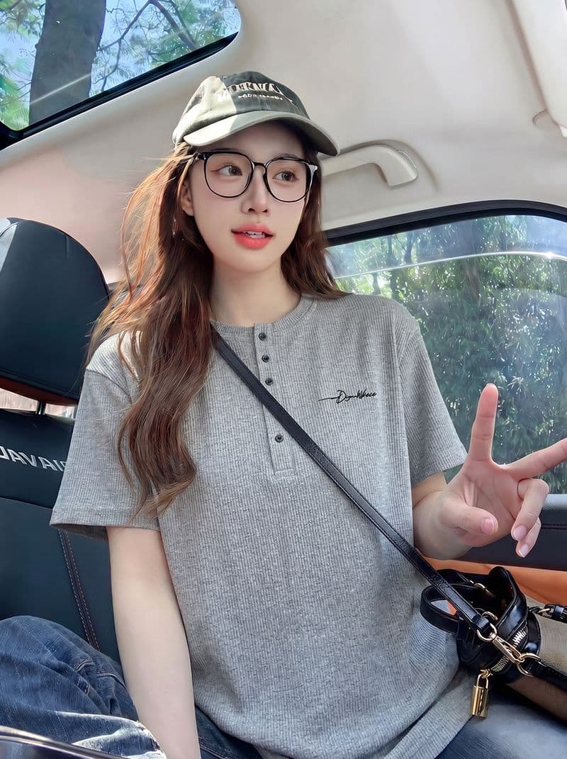 260 그램 원본 자카드 반팔 티셔츠 남녀 커플룩 여름 새로운 루즈핏 헨리 칼라 맨위 상세 이미지 6