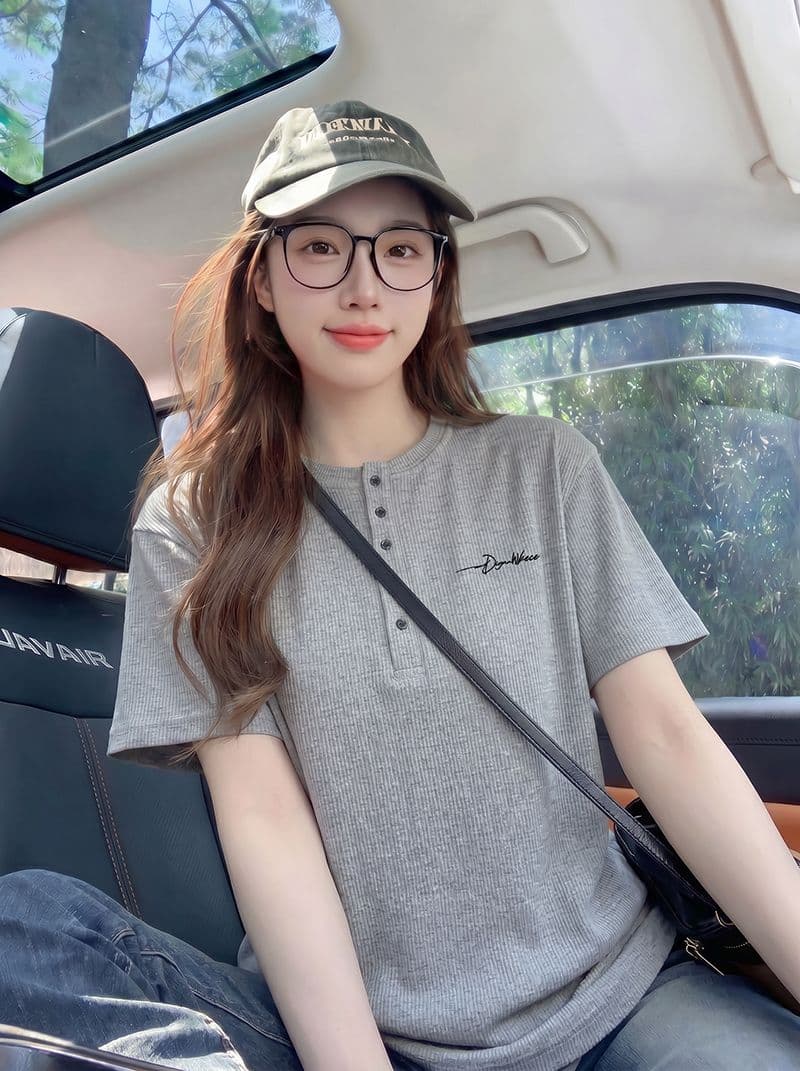 260 그램 원본 자카드 반팔 티셔츠 남녀 커플룩 여름 새로운 루즈핏 헨리 칼라 맨위 상세 이미지 8