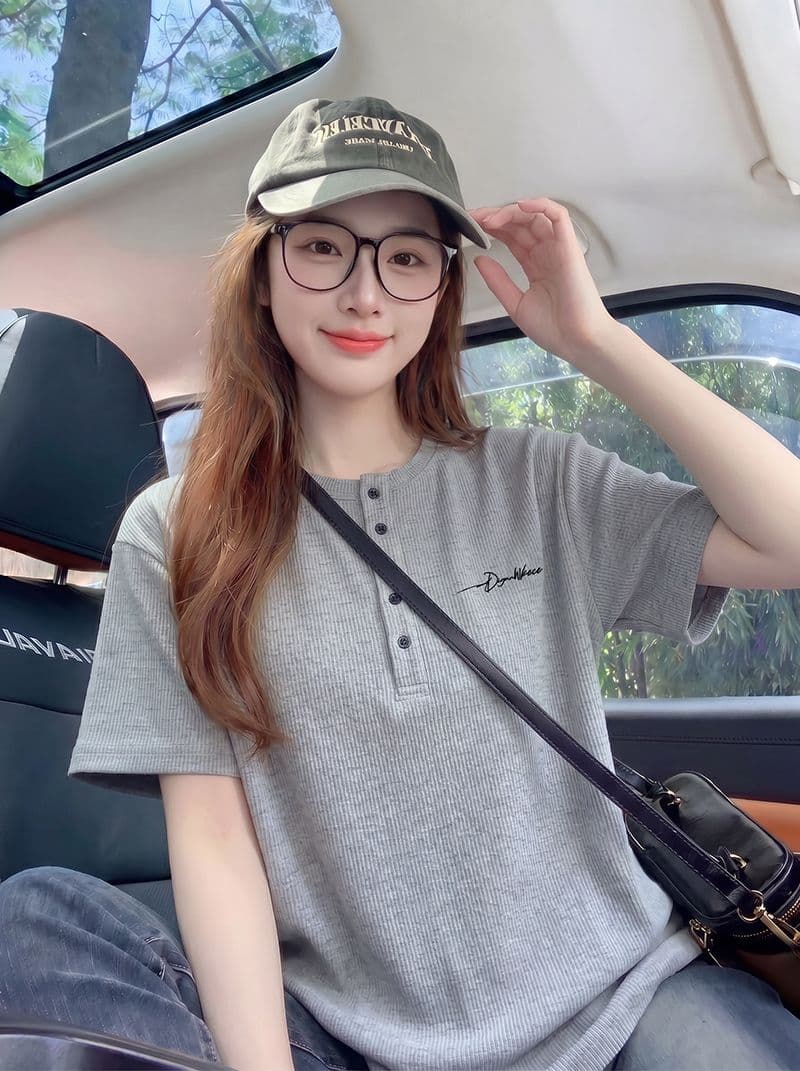 260 그램 원본 자카드 반팔 티셔츠 남녀 커플룩 여름 새로운 루즈핏 헨리 칼라 맨위 상세 이미지 9