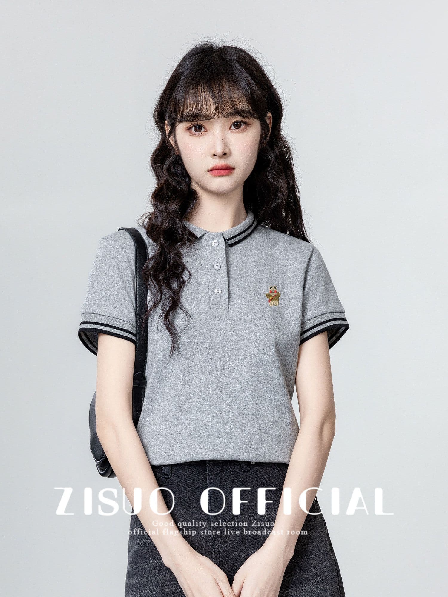 220 그램 물 부드러운 면 반팔 티셔츠 여성 의류 여름 새로운 디자인 센스 자수 스트라이프 POLO 칼라 맨위 상세 이미지 12