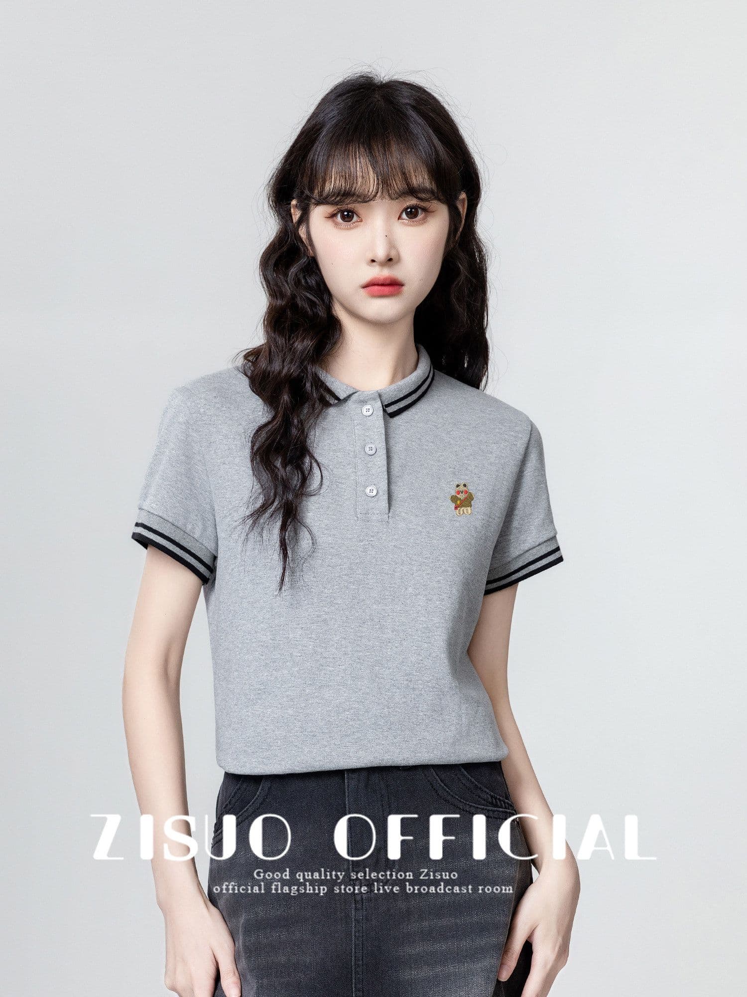 220 그램 물 부드러운 면 반팔 티셔츠 여성 의류 여름 새로운 디자인 센스 자수 스트라이프 POLO 칼라 맨위 상세 이미지 13