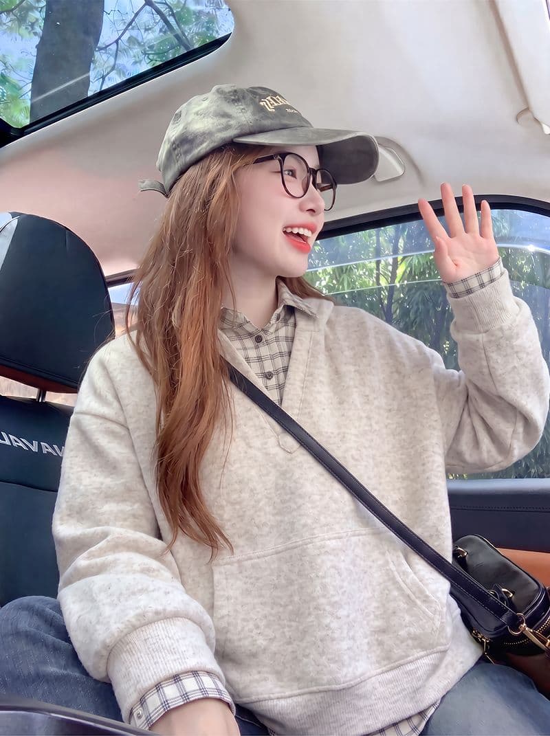빅 사이즈 여성 의류 260 그램 남자 바 면 얇은 스타일 후드티 봄 가을 패치워크 페이크 레이어드 POLO 칼라 맨위 이미지 2