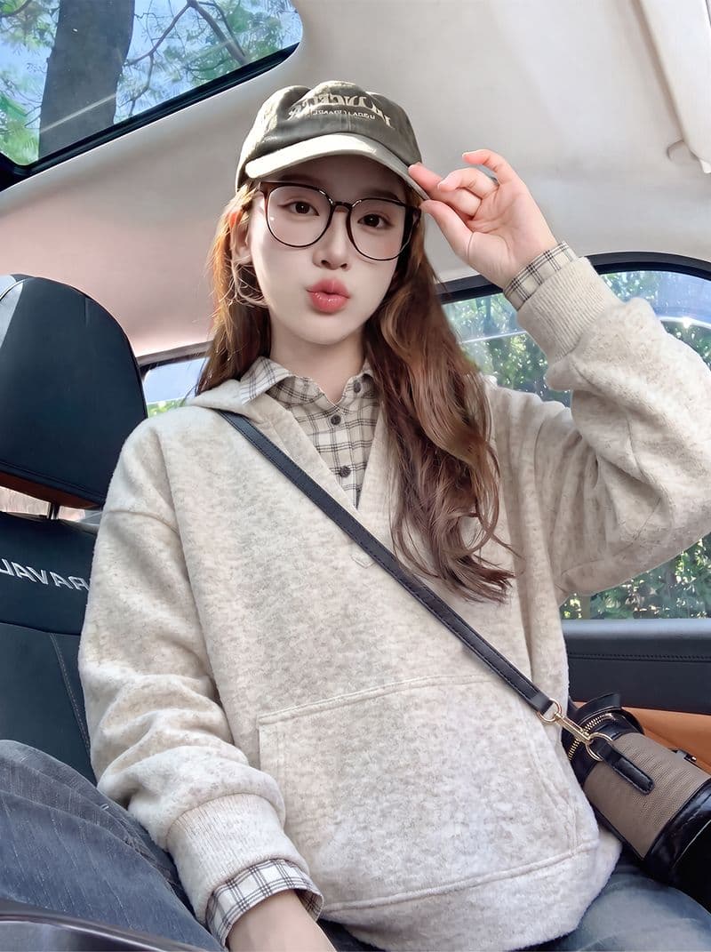 빅 사이즈 여성 의류 260 그램 남자 바 면 얇은 스타일 후드티 봄 가을 패치워크 페이크 레이어드 POLO 칼라 맨위 상세 이미지 5