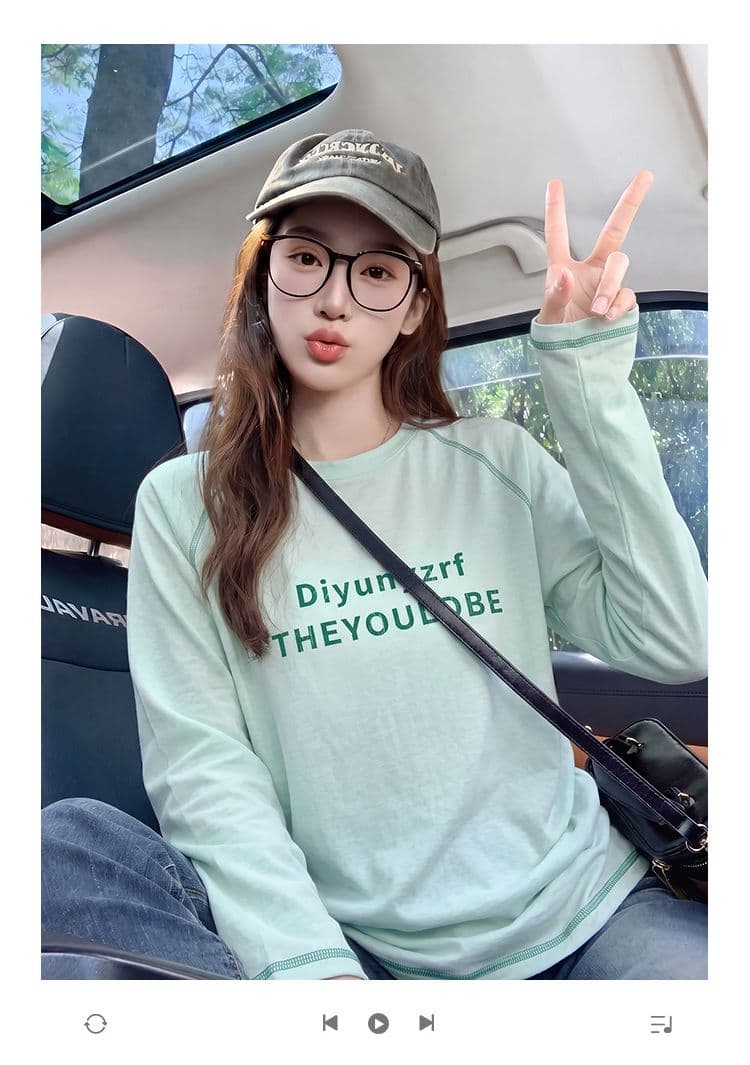 160 톰 글 래 경기 서울 눈꽃 면 긴팔 티셔츠 기본 셔츠 여성 의류 트렌디 봄 가을 새로운 라운드 넥 맨위 상세 이미지 1