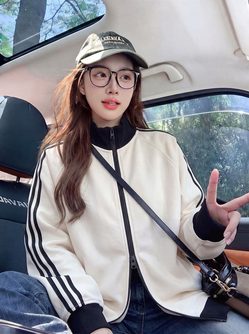 후아 남편 그리드 복합 우유 실크 380 크 얇 후드티 여성 의류 봄 가을 지퍼 카디건 코트 맨위 상세 이미지 9