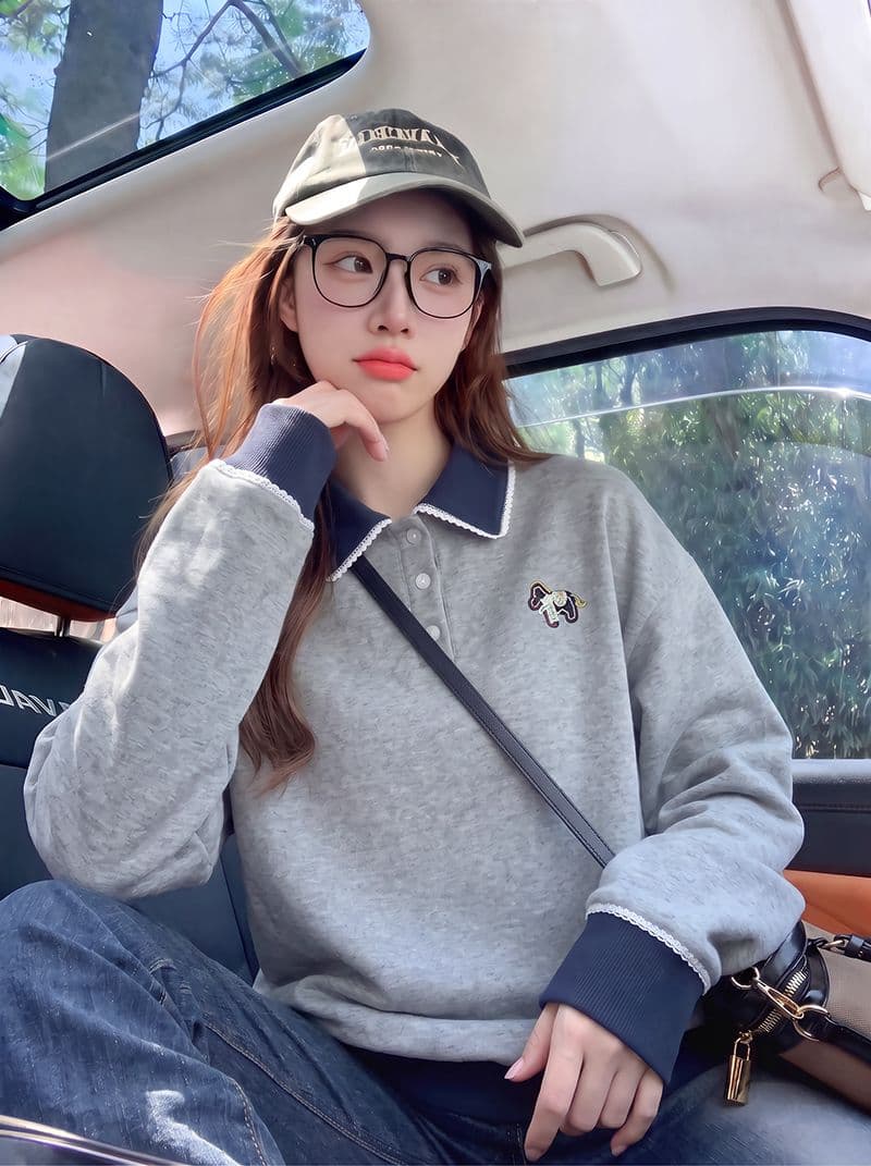 얇은 스타일 후드티 여성 봄 가을 새로운 트렌디 루즈핏 한 부서 만화 자수 POLO 칼라 새로운 맨위 이미지 4