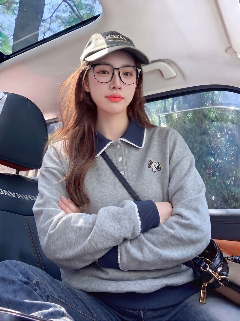 얇은 스타일 후드티 여성 봄 가을 새로운 트렌디 루즈핏 한 부서 만화 자수 POLO 칼라 새로운 맨위