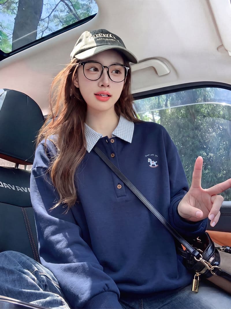 빅 사이즈 여성 의류 200 kg 얇은 스타일 후드티 여성 의류 봄 가을 새로운 자수 POLO 칼라 새로운 맨위 이미지 4
