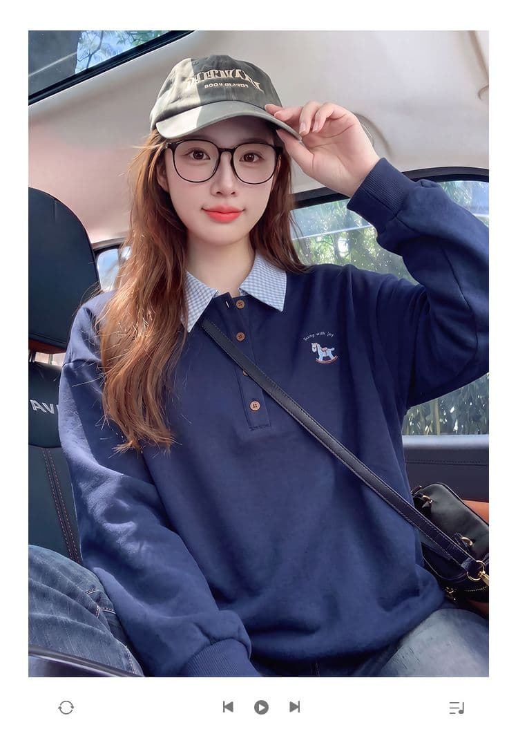 빅 사이즈 여성 의류 200 kg 얇은 스타일 후드티 여성 의류 봄 가을 새로운 자수 POLO 칼라 새로운 맨위 상세 이미지 1