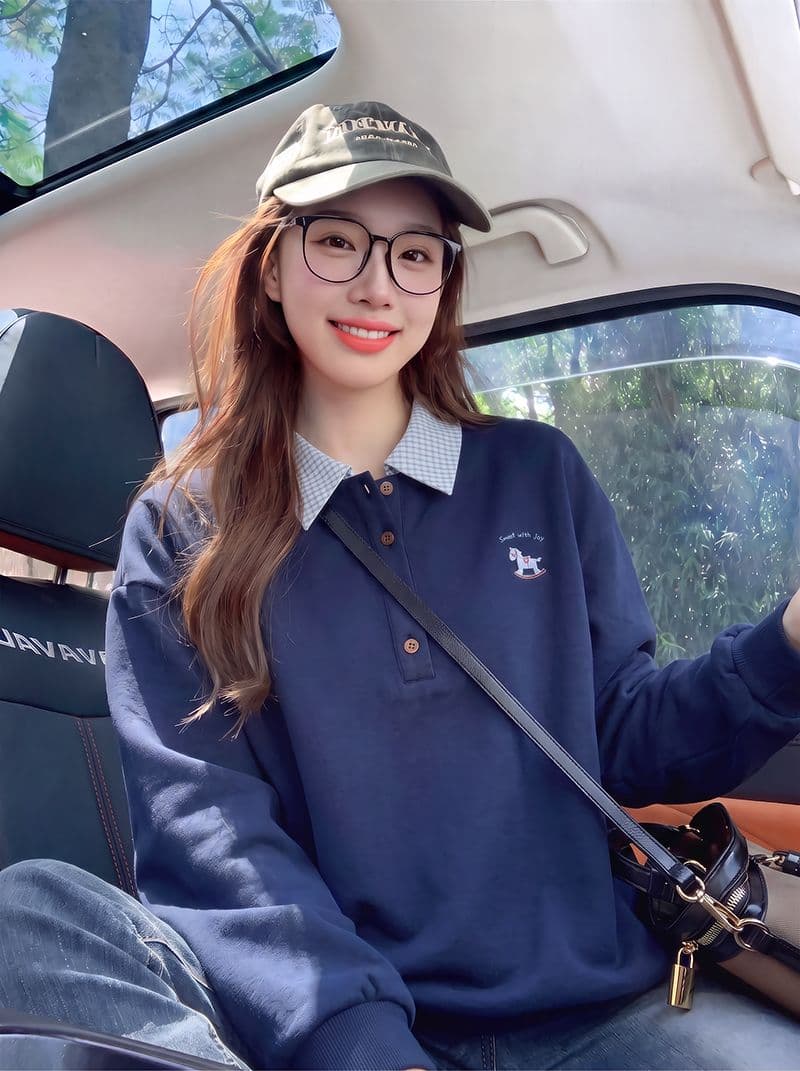 빅 사이즈 여성 의류 200 kg 얇은 스타일 후드티 여성 의류 봄 가을 새로운 자수 POLO 칼라 새로운 맨위 상세 이미지 5