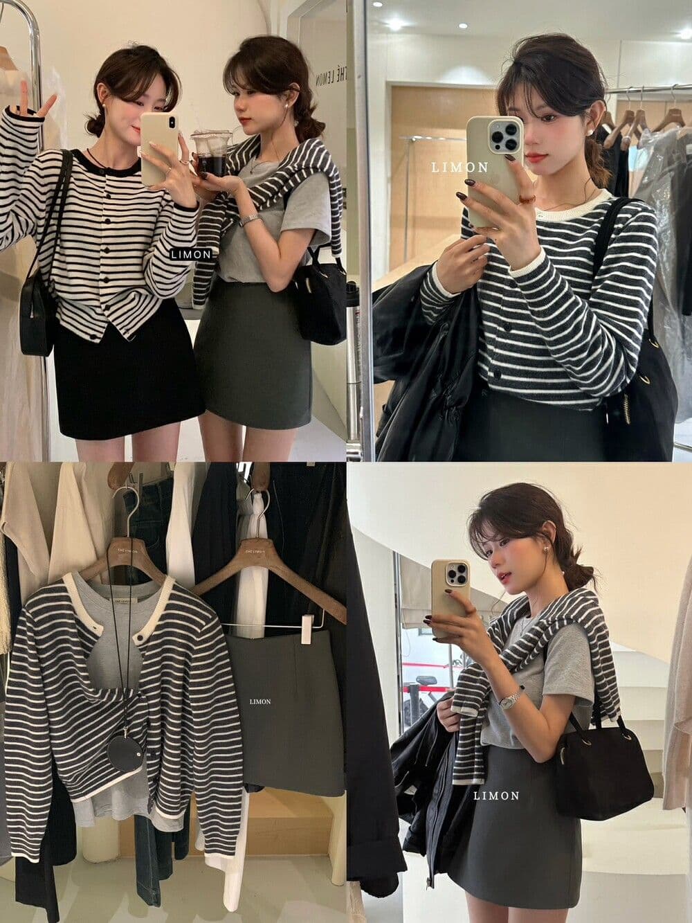 한 부서 고급 센스 흑백 줄무늬 니트 오픈 가디건 여성 봄 가을 카디건 인사이드 가져 가라. 만나는 긍정적 인 어깨 허리 수축 짧은 맨위 상세 이미지 6
