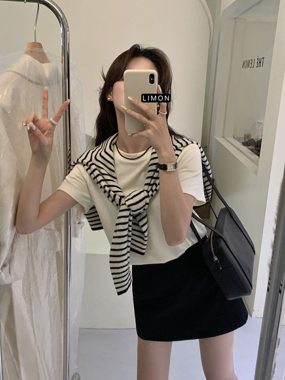 한 부서 고급 센스 흑백 줄무늬 니트 오픈 가디건 여성 봄 가을 카디건 인사이드 가져 가라. 만나는 긍정적 인 어깨 허리 수축 짧은 맨위 상세 이미지 11